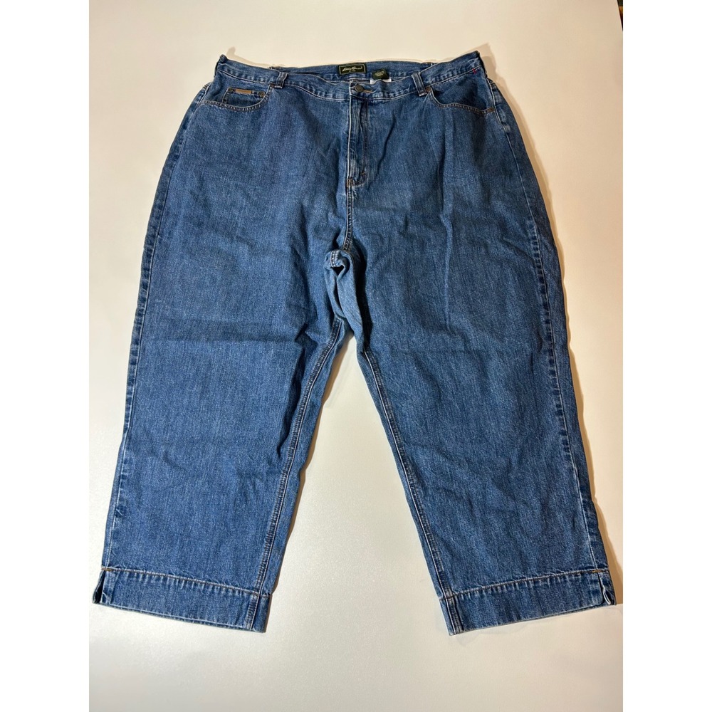 Eddie Bauer Capri Jeans Womens 22W Blue Excellent Elastic Waist Cropped Denim